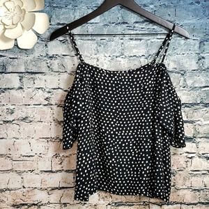 Billabong | Gypsy Boho Black and White Polka Dot Off-Shoulder Retro Style Top
